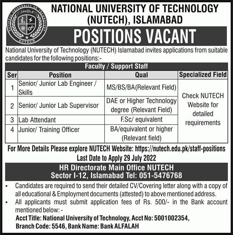 Latest NUTECH Jobs 2022 Apply Online now