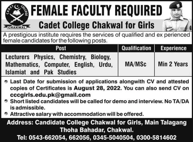 Cadet College Jobs In Chakwal