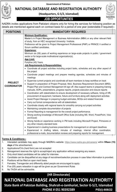 NADRA Government Jobs In Pakistan Today 2022 Apply Now