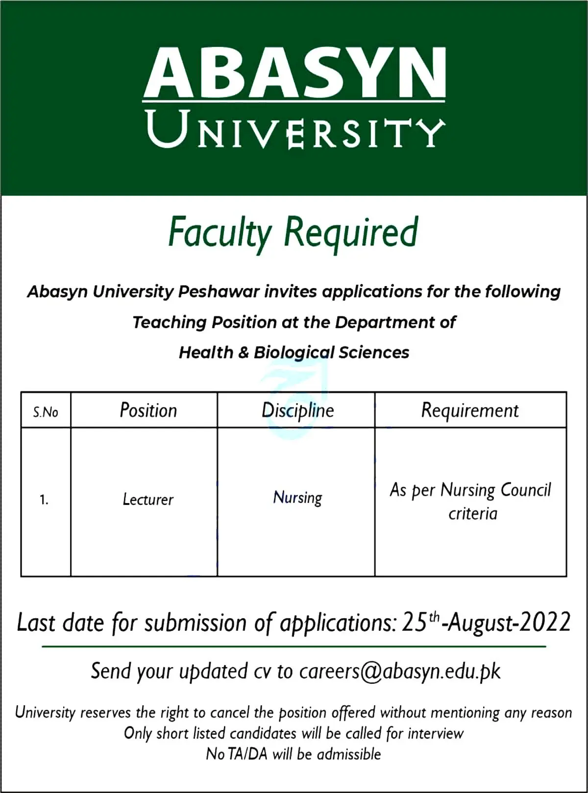 New Govt Abasyn University Jobs 2022 apply online now