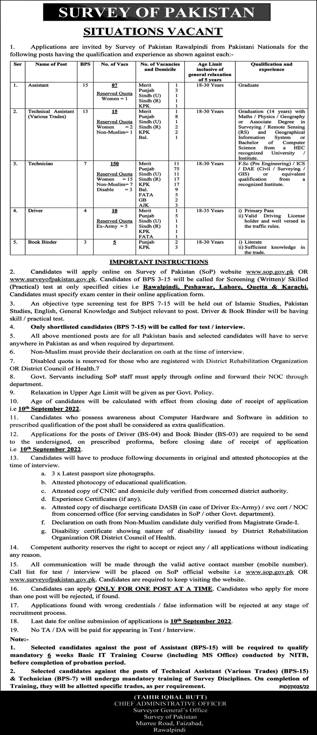 Survey Of Pakistan Jobs 2022 Application Form