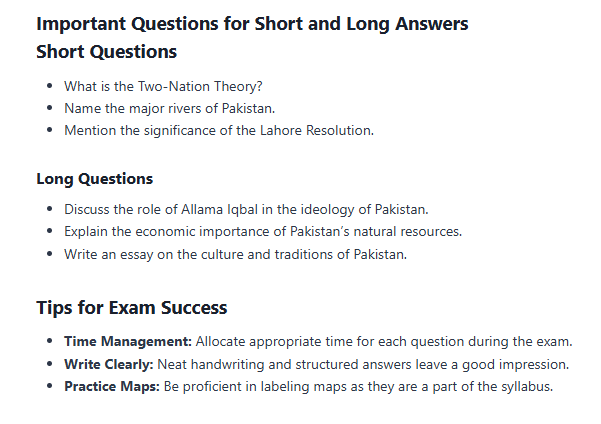 Important Short and Long Questions